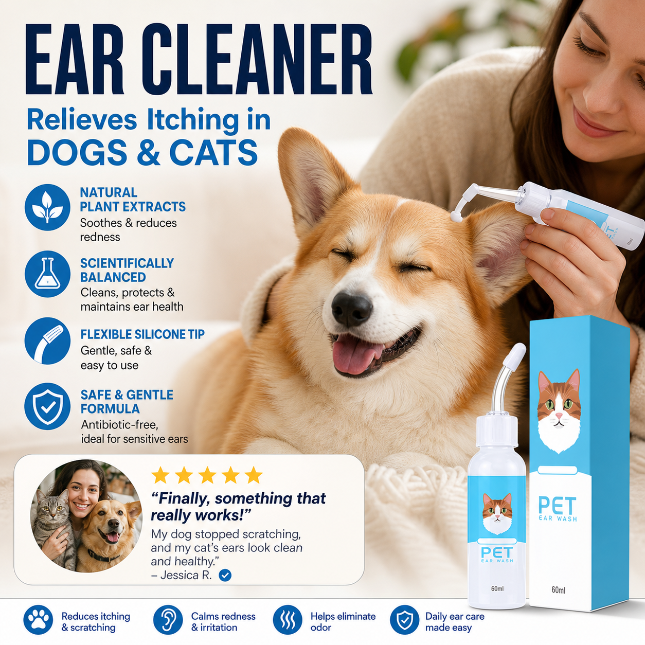 Pet ear cleanser for dogs and cats