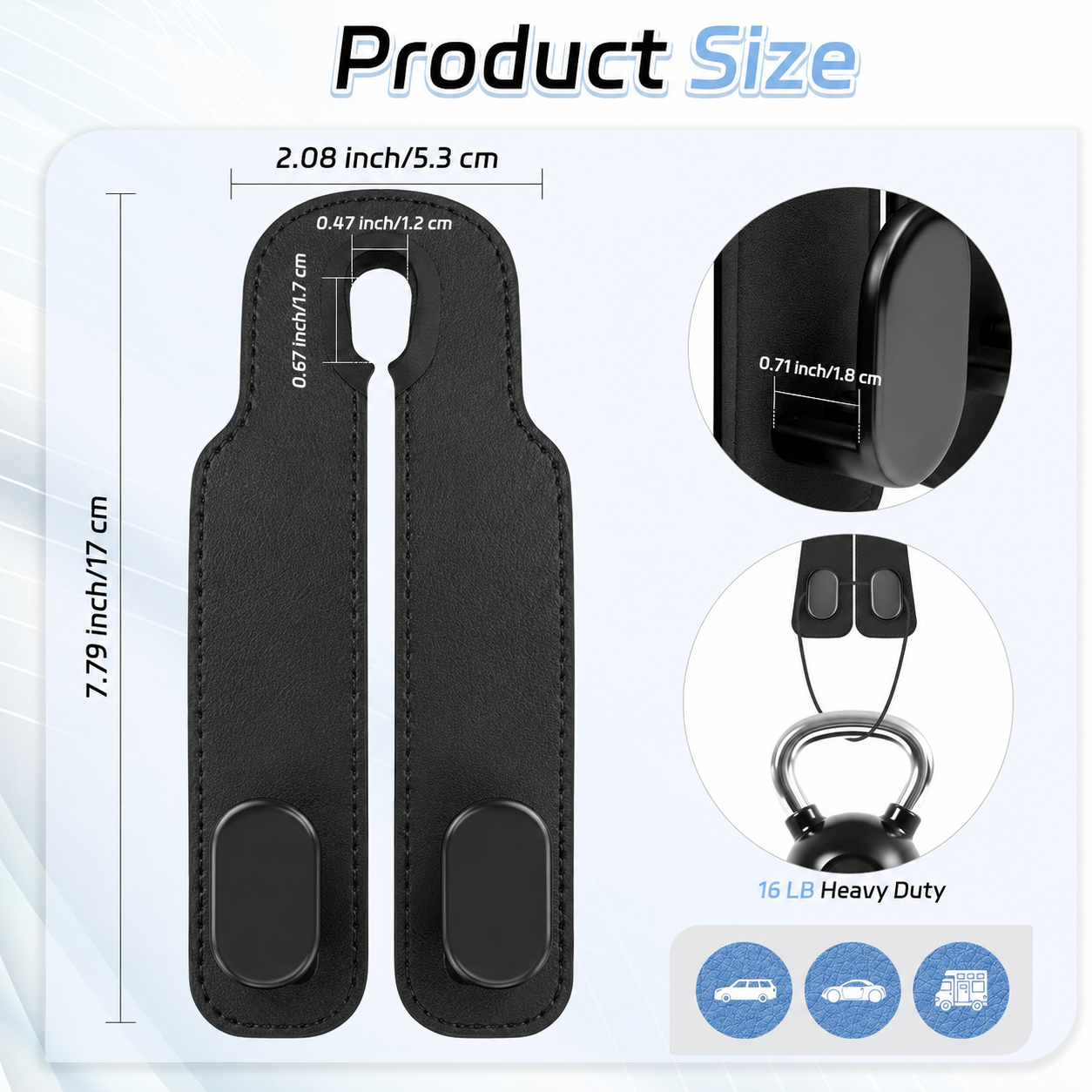 Car seat headrest hook product size